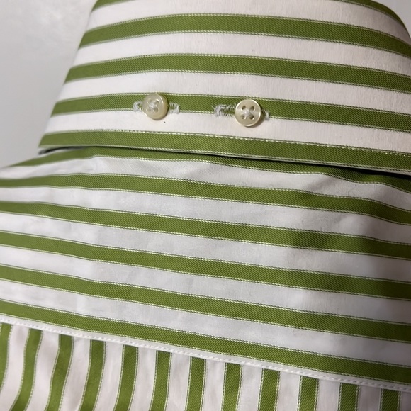 SACOOR BROTHERS Green White Stripes Button Down Shirt- Long Sleeve Small - Picture 4 of 6